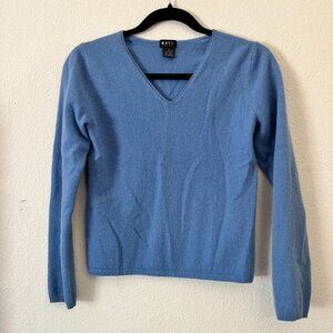 Evie Womens Cashmere Wool V-Neck Sweater Medium Blue Knit Pullover Lightweight